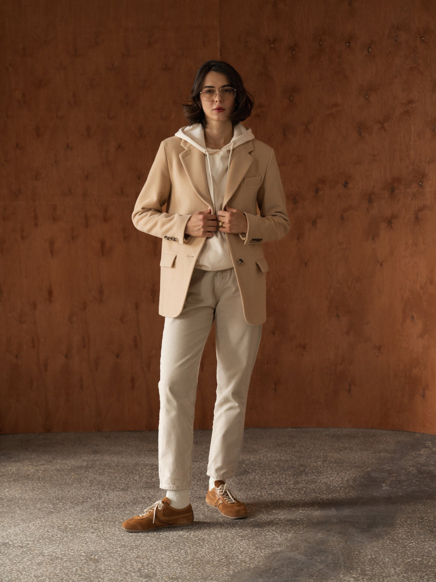 Single-breasted wool jacket, Beige