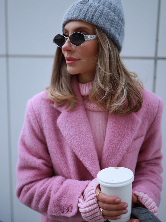 Wool Coat with Masculine Shoulders, Pink