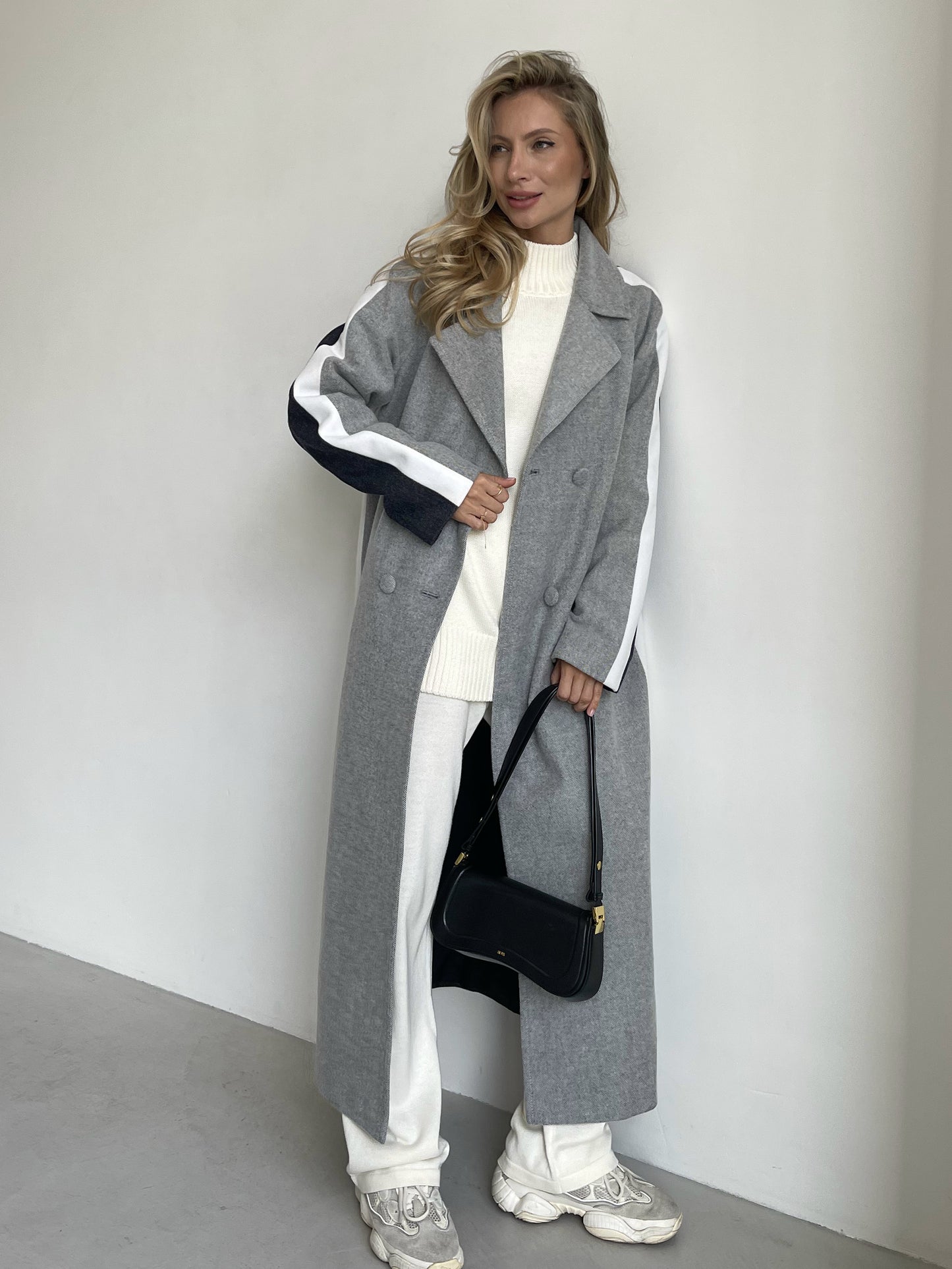 Three-color Long Coat, Blue and Gray