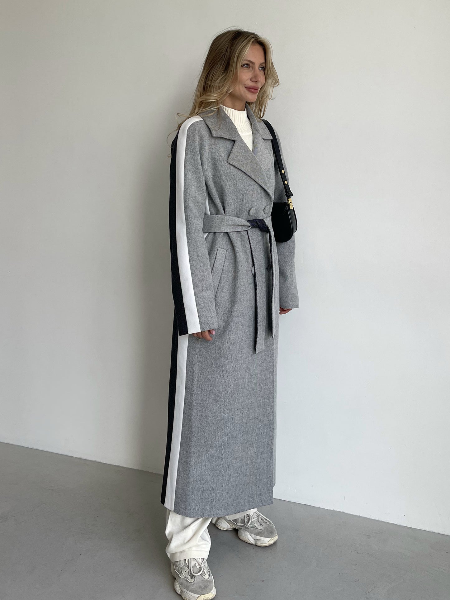 Three-color Long Coat, Blue and Gray