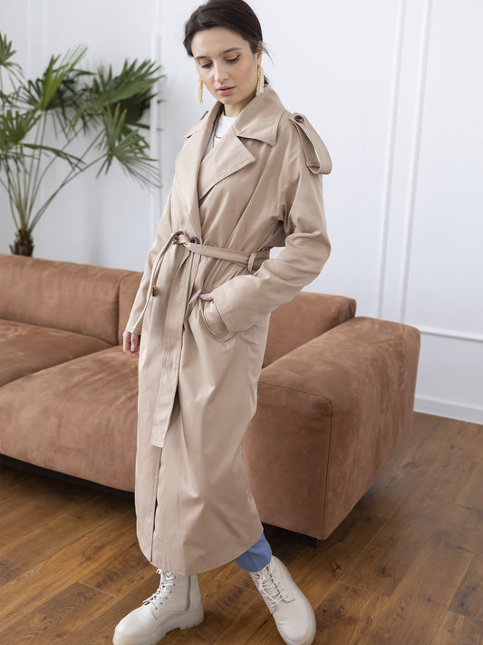 Zweireihiger wasserabweisender Trenchcoat, Beige