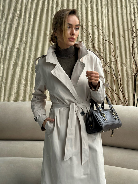 Oversized long trench coat, beige