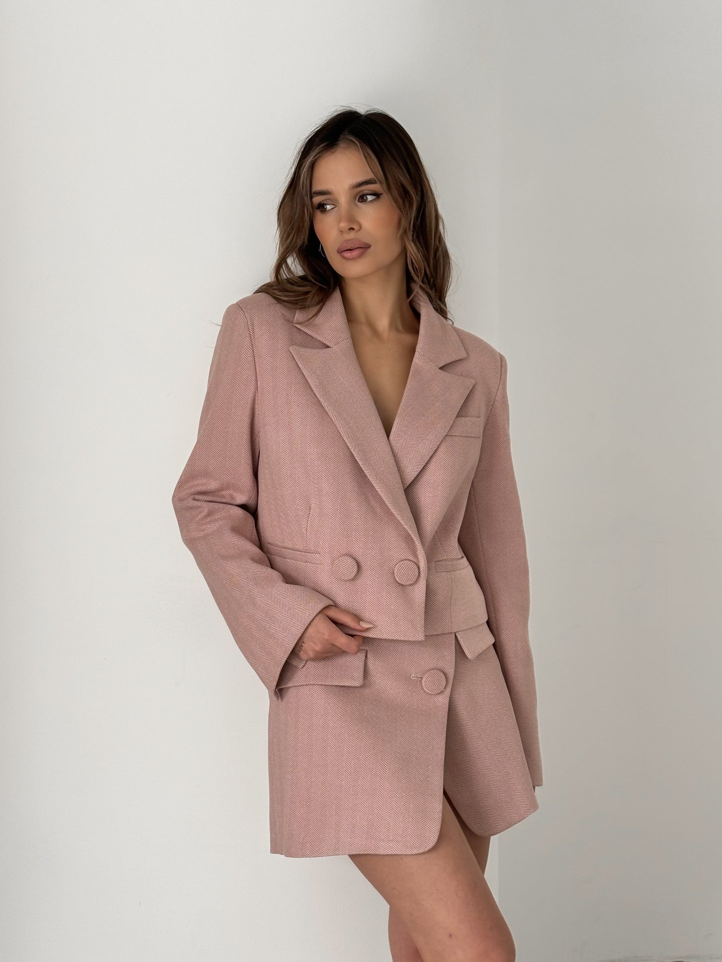 Casual women's suit, jacket and skirt, pink