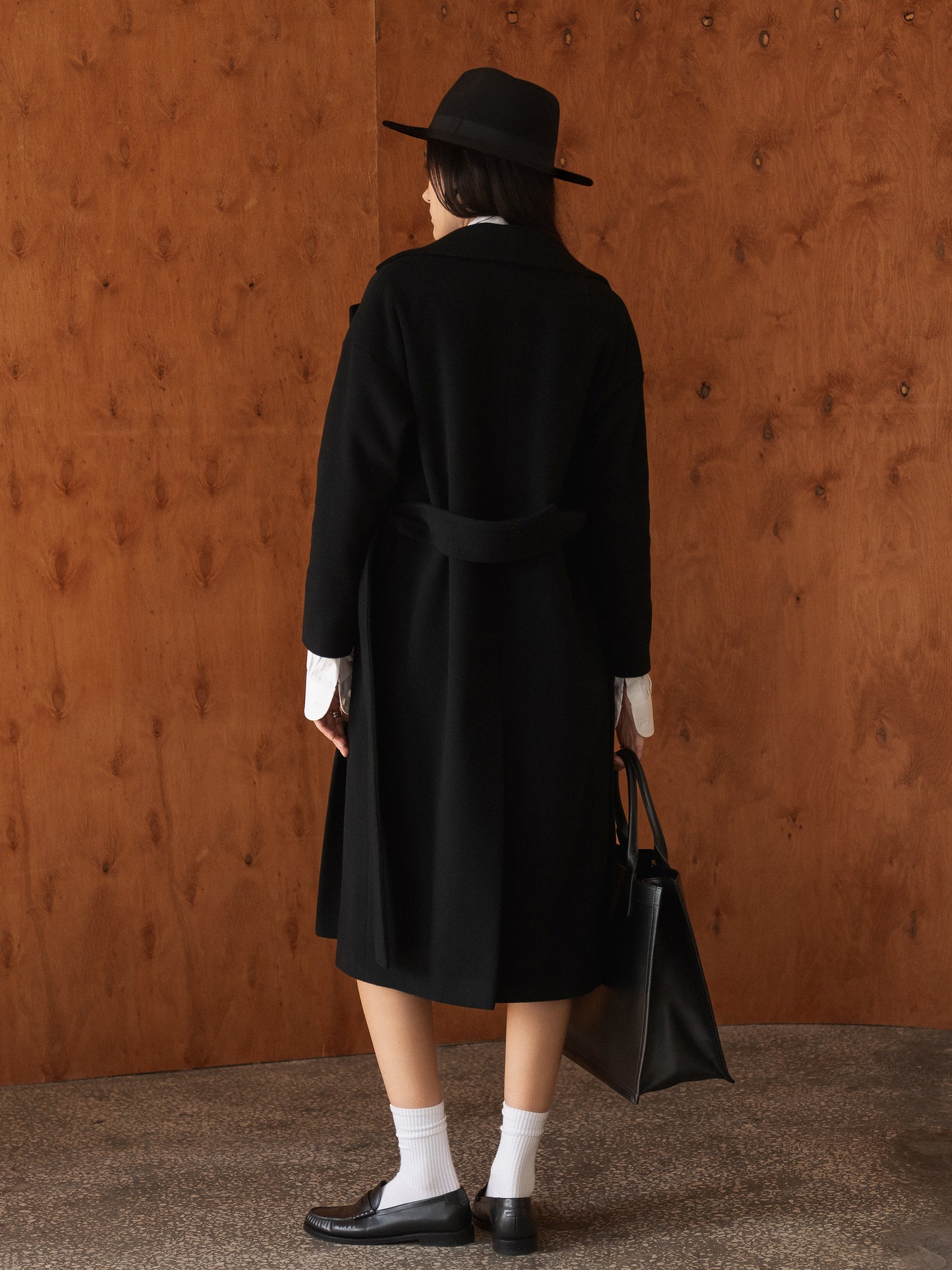 Wool Long coat with belt, Black